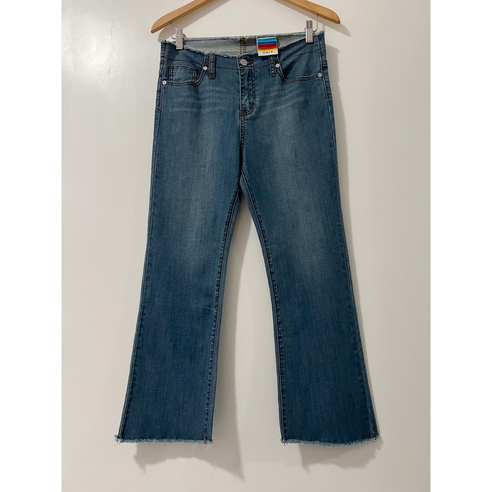 UNIF Fray Hem Jeans Size 28 Light Wash Denim Bootcut Y2K Streetwear Mid Rise